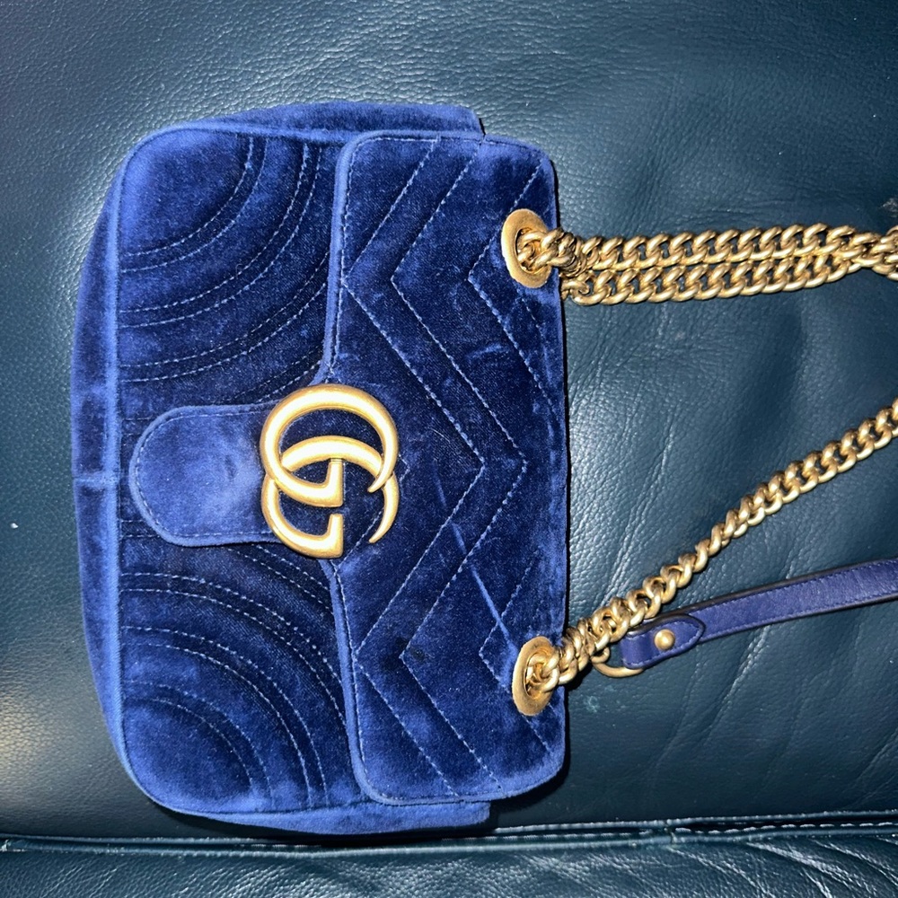 Blue Velour Small Gucci Bag